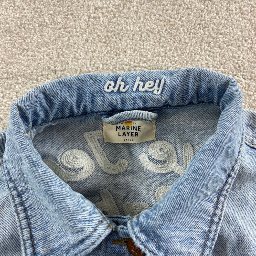 Marine Layer Denim Jacket Women Large Blue Floral Blue Jean Baby Embroidered - Picture 11 of 15